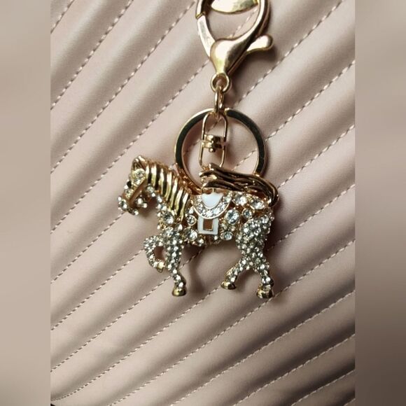 Gold Tone Horse Bag Charm Keychain - Picture 2 of 2